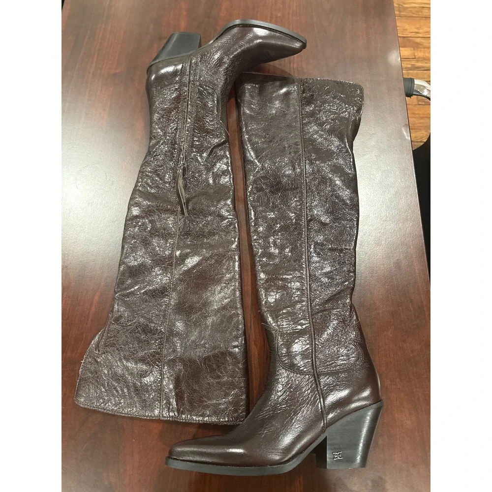 NEW Sam Edelman Julee Espresso Brown Leather Over The Knee Boots Size 5.5